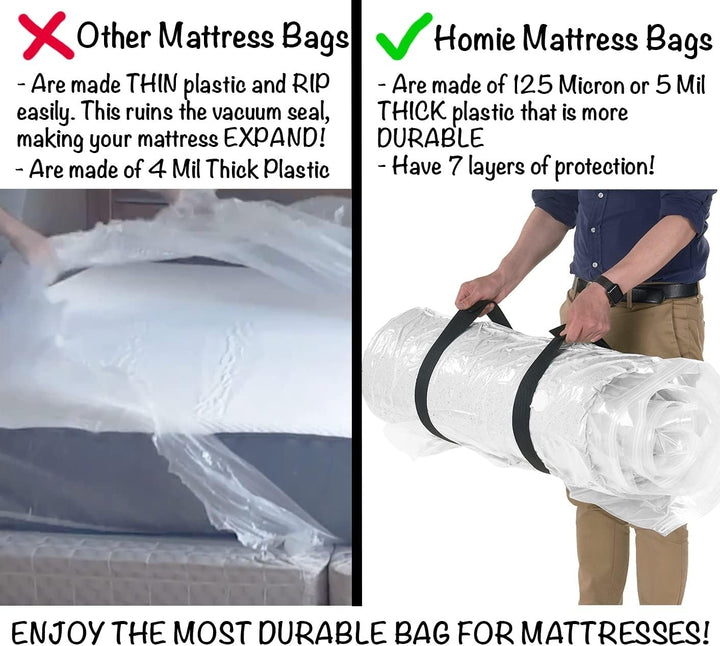Homie Matratzen-Vakuumbeutel, verschliessbarer Beutel für Memory Foam- oder Federkernmatratzen, Komp