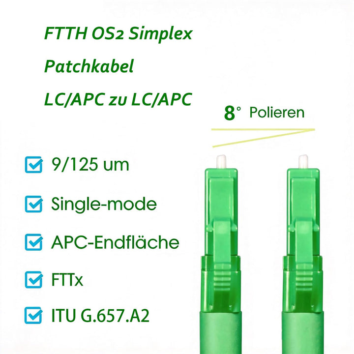 Elfcam® - 70m LWL Glasfaser-Kabel LC/APC auf LC/APC Stecker, Simplex 9/125μm Patchkabel, Lichtwellen