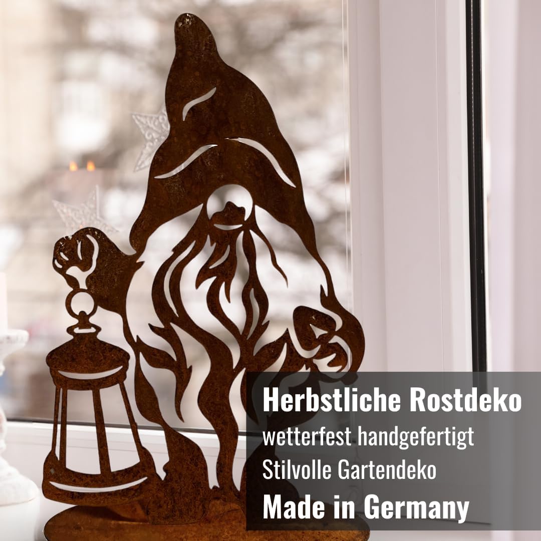 Terma Stahldesign Rostfigur Gartenfigur Zwerg 40 cm Winterzwerg Wichtel tolle gartendeko aus Rost-Me