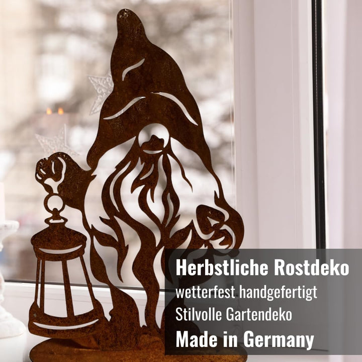 Terma Stahldesign Rostfigur Gartenfigur Zwerg 40 cm Winterzwerg Wichtel tolle gartendeko aus Rost-Me