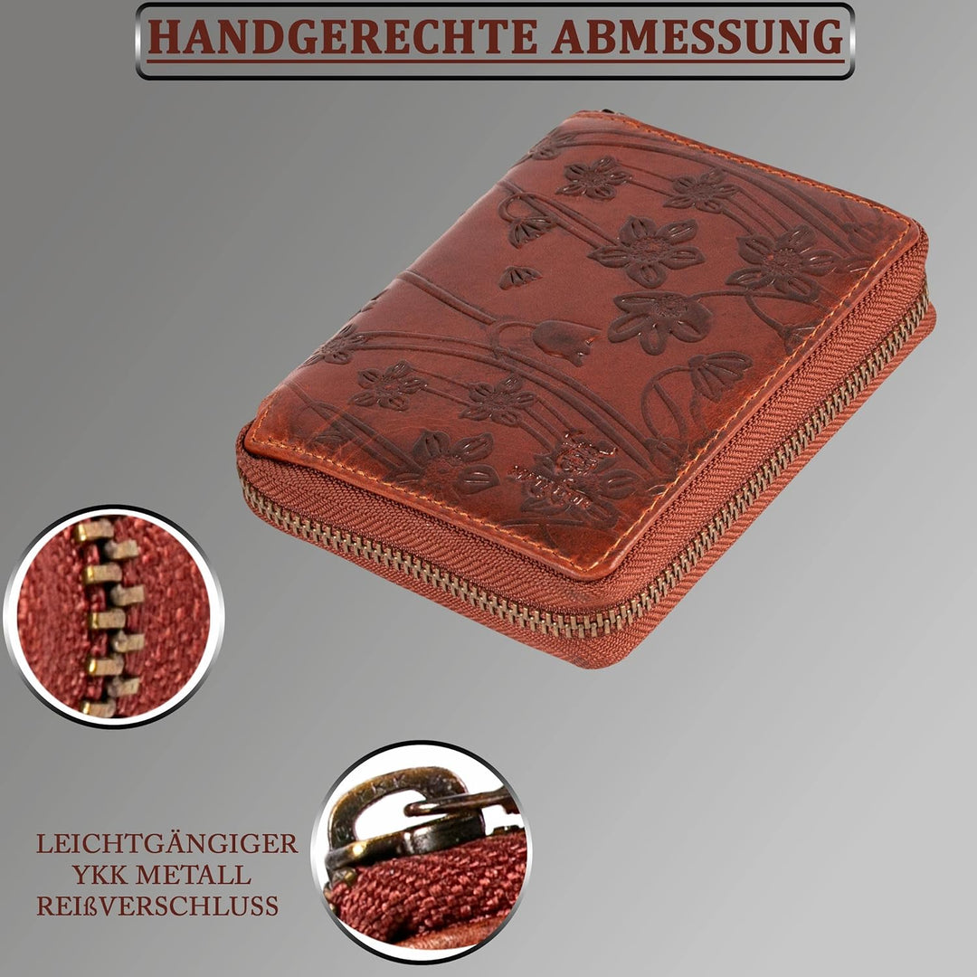 MATADOR Geldbörse Portmonee Geldbeutel Damen Leder mit YKK Metall Reissverschluss | Portemonnaie Gel