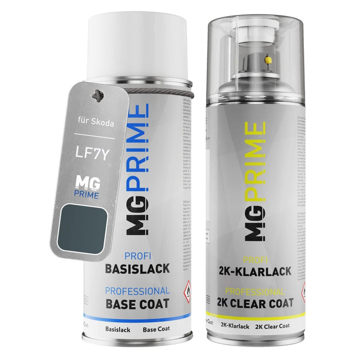 MG PRIME Autolack 2K Spraydosen Set für Skoda LF7Y / F6 Quarzgrau Metallic Basislack 2 Komponenten K