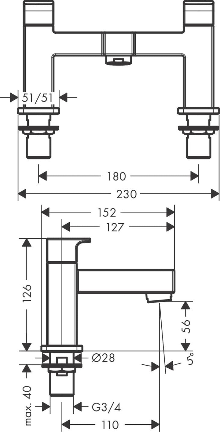 hansgrohe Wannenarmatur Vernis Shape, für 1 Funktion, Chrom Chrom Wanne, Chrom Wanne