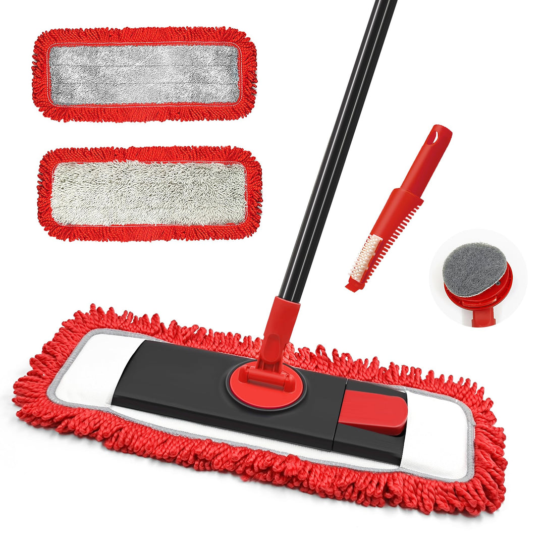 JEHONN Bodenwischer Wischmopp mit Mikrofaser & Chenille Pads, 127 cm Teleskopstiel Wischer Boden für