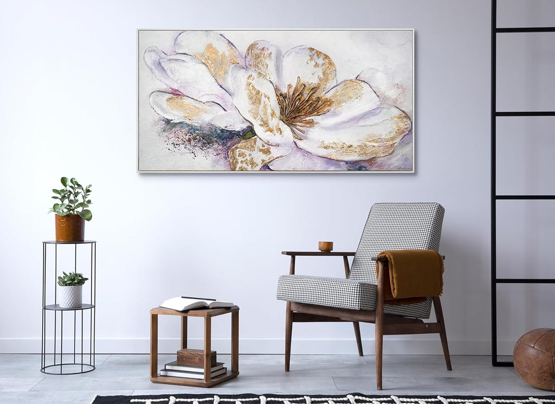YS-Art Abstrakt Stil Acryl Gemälde auf Leinwand Pfingstrose handgemalte Wandbilder Wohnzimmer modern