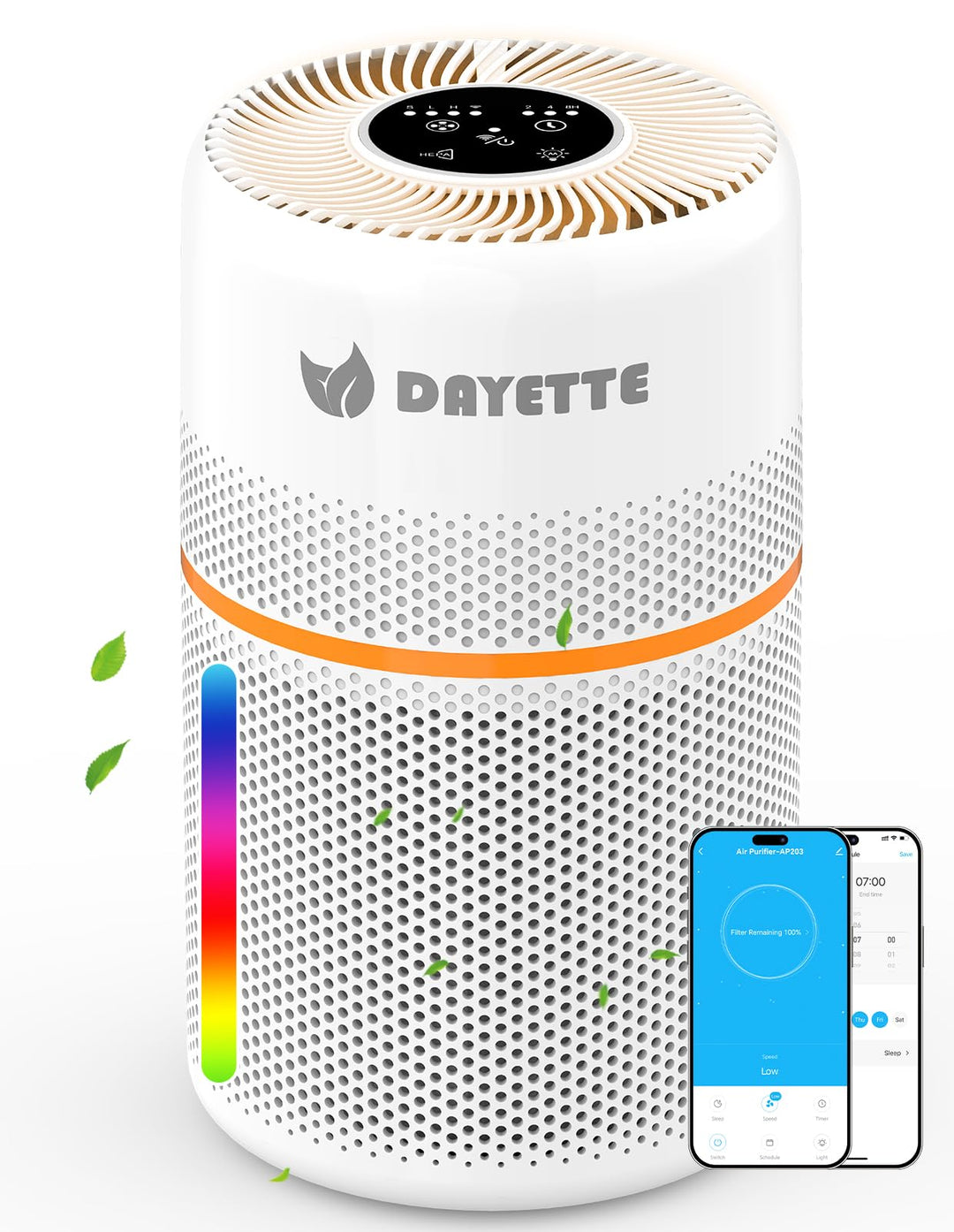 DAYETTE Tragbarer Luftreiniger für Schlafzimmer & Allergiker, Luftreiniger mit HEPA Filter, Smart Ap