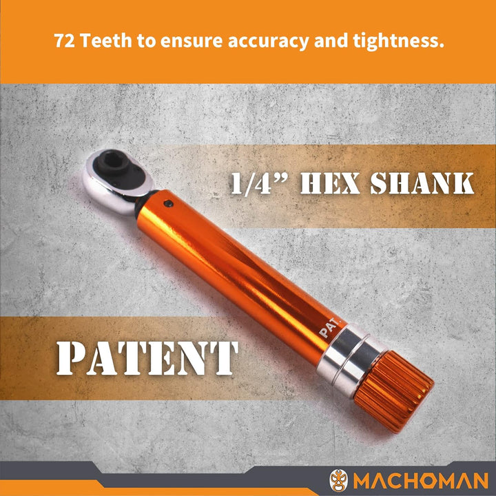 MACHOMAN 1/4" Dr. Taschen-Drehmomentschlüssel 2-14 Nm, Fahrradzubehör mit 10-Bit-Satz und magnetisch