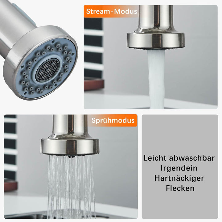 Wasserhahn Küche Hoher Bogen Hochdruck Küchenarmatur mit Herunterziehen Brause Armatur 360° Drehbar