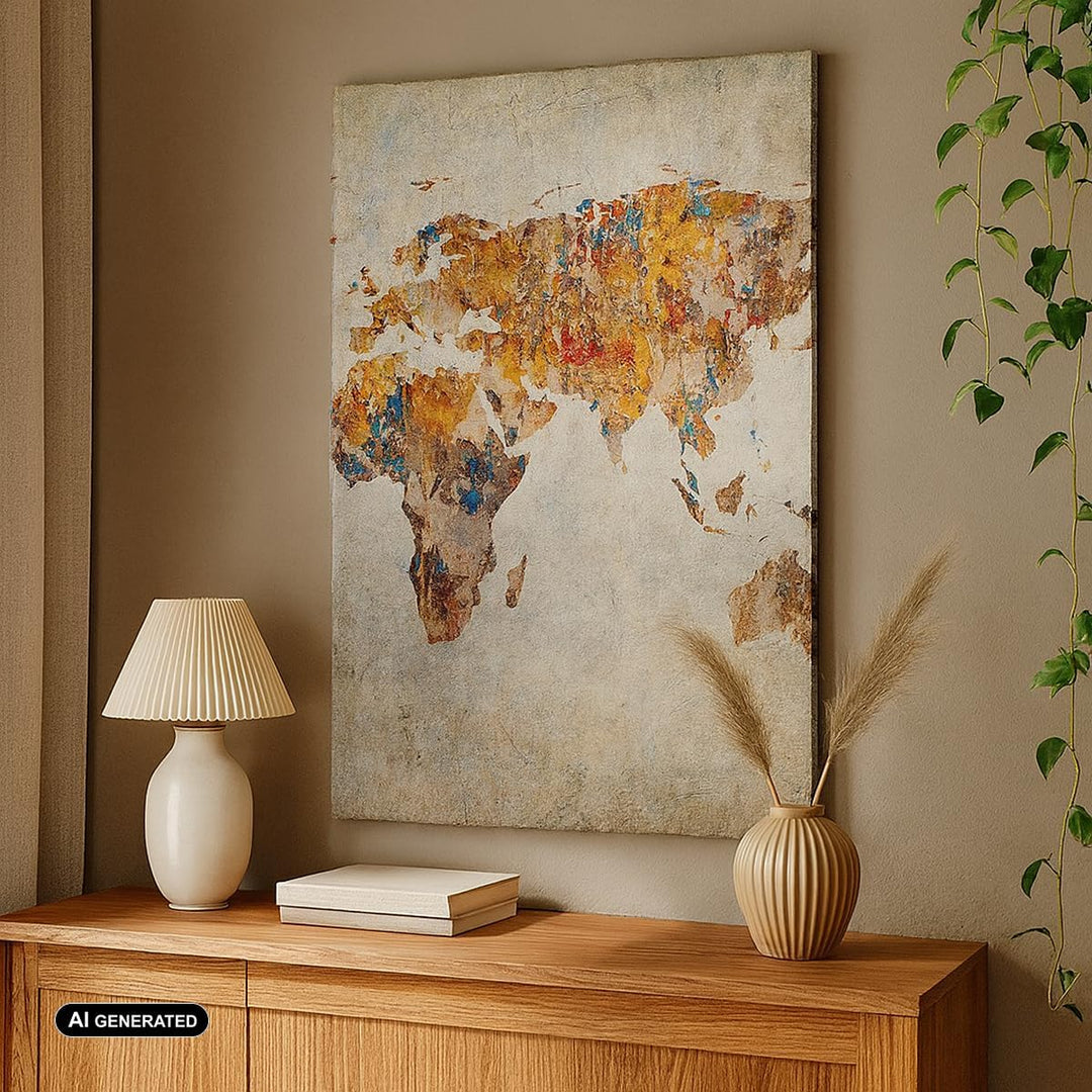 Bilder auf Leinwand Welt Karte Kontinente Geographie Leinwandbild mit Rahmen 45x80cm Wandbilder Deko