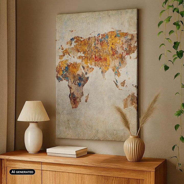 Bilder auf Leinwand Welt Karte Kontinente Geographie Leinwandbild mit Rahmen 45x80cm Wandbilder Deko