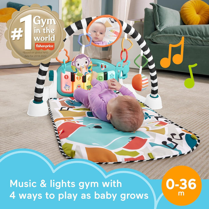 Fisher-Price Baby Activity Mat Glow and Grow Kick &amp; Play Piano Gym, Portable Musical Toy with Smart