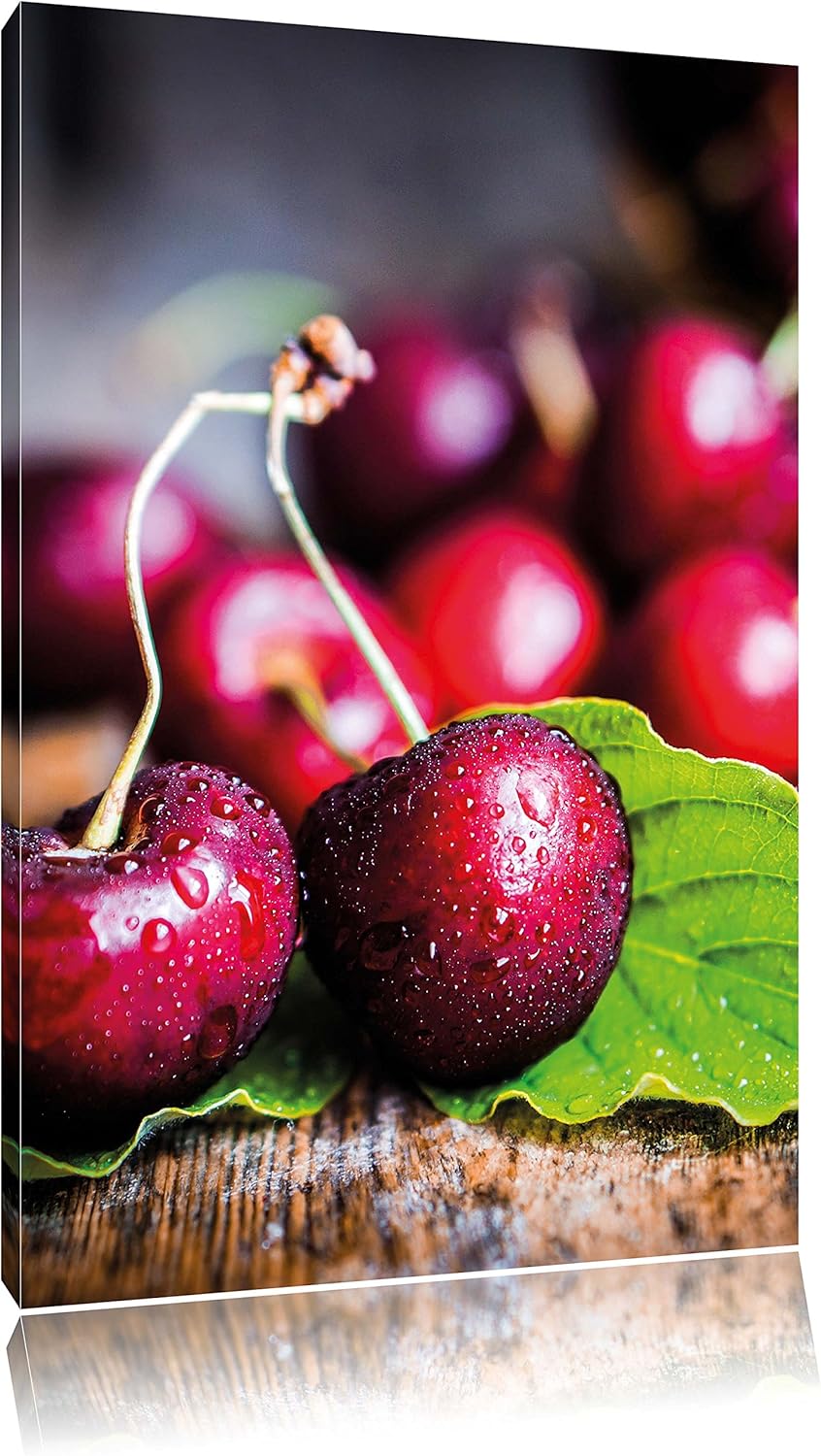 Pixxprint Kirschen, Format: 100x70 auf Leinwand, XXL riesige Bilder fertig gerahmt mit Keilrahmen, K