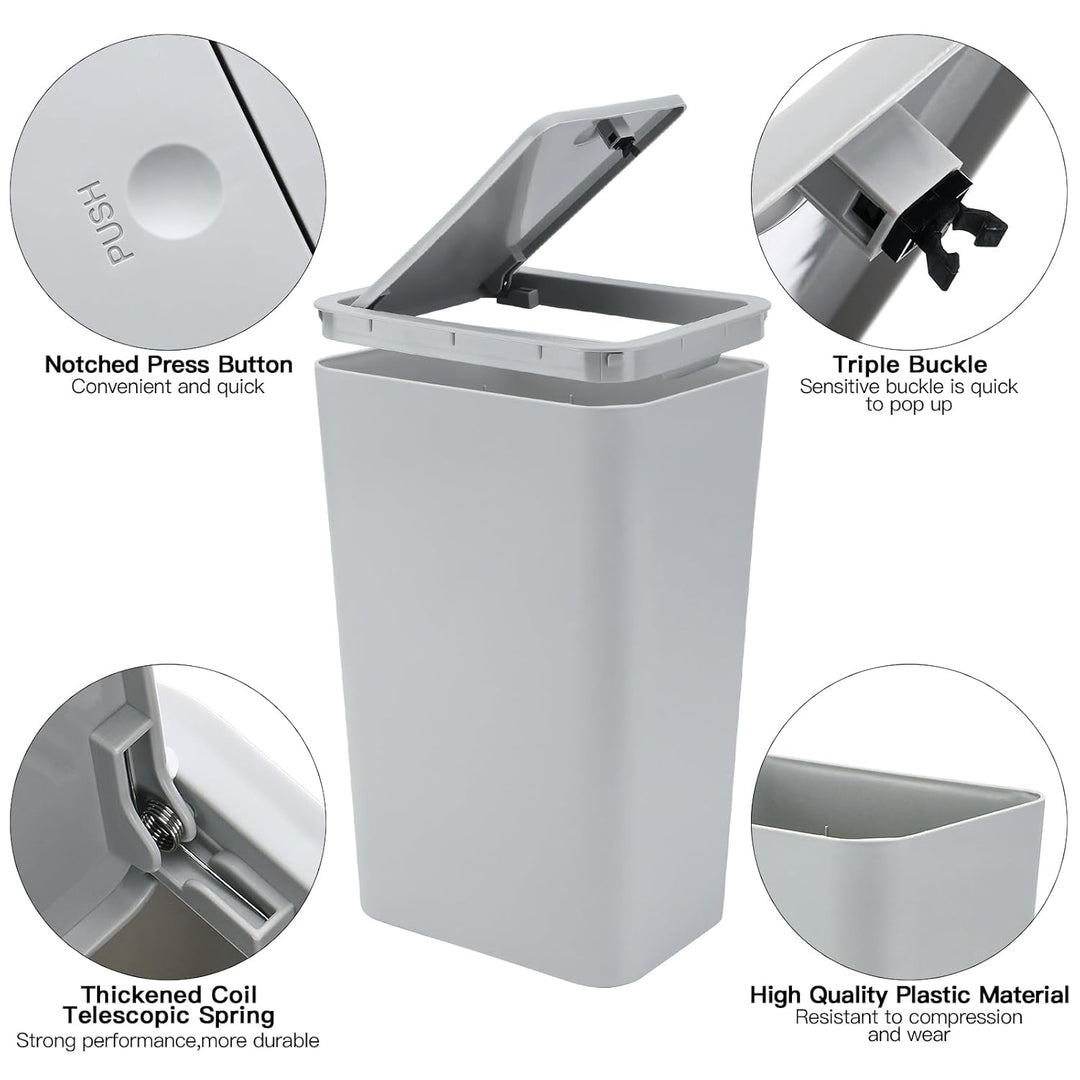 JOTOM 3er Set Mini Mülleimer Badezimmer mit Pop-Up Deckel, 10L moderner Abfalleimer Papierkorb Trash