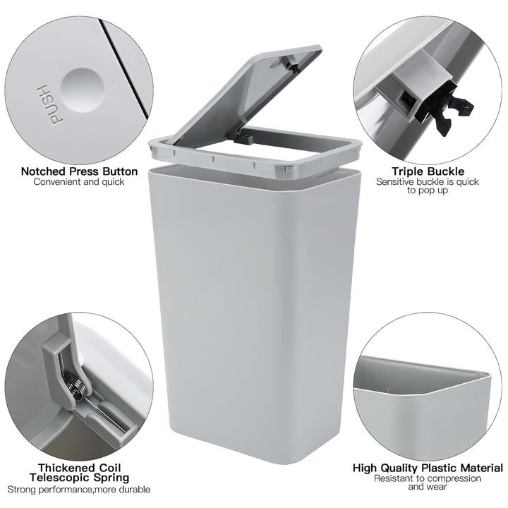 JOTOM 3er Set Mini Mülleimer Badezimmer mit Pop-Up Deckel, 10L moderner Abfalleimer Papierkorb Trash