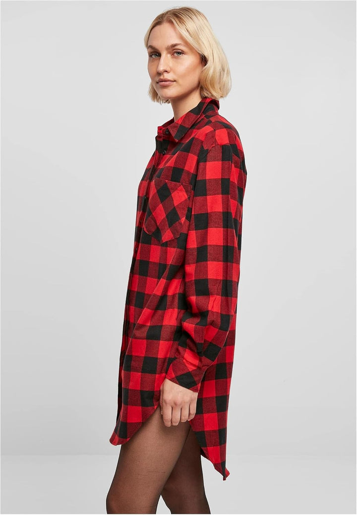 Urban Classics Ladies Oversized Check Flannel Shirt Dress, Oversized Shirt-Kleid für Frauen aus Baum
