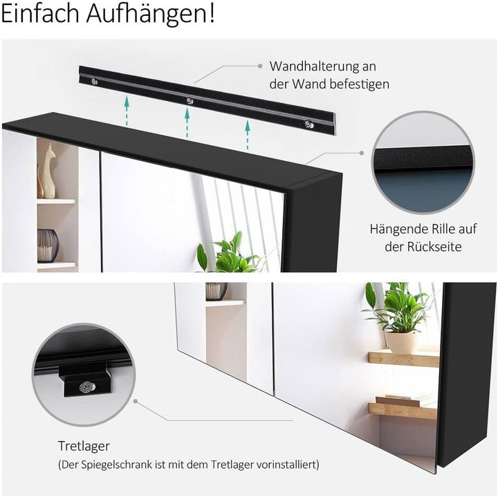 EMKE Spiegelschrank Bad, Badezimmer Spiegelschrank mit Spiegel, 60x65cm Badschrank Wandschrank mit h