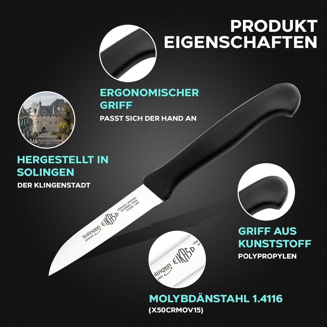 EIKASO Solingen Gemüsemesser Set 3teilig Profi Küchenmesser Obstmesser 8cm Klinge rostfrei aus Molyb