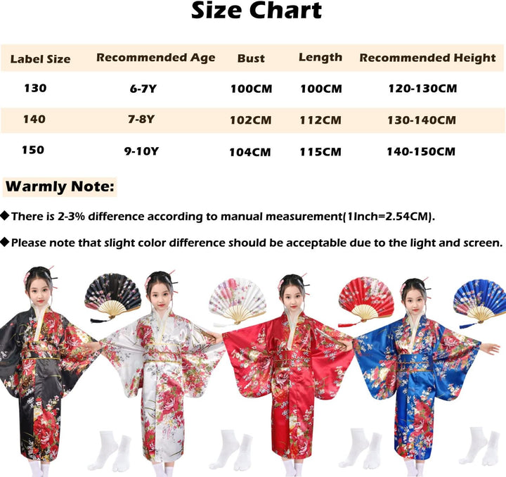 KRUIHAN Kimono Kinder,Satin Kimono Kleid,Kimono Morgenmantel Japanisch Kinder,Halloween Kostüm Mädch