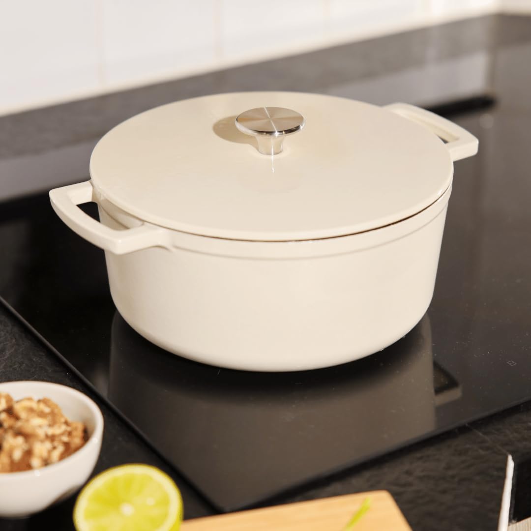 Cook & Pan - Go Ivory Gusseiserner Bräter 28 cm - 6,5 Liter-Induktionsgeeignet-PFAS frei -Antihaft-