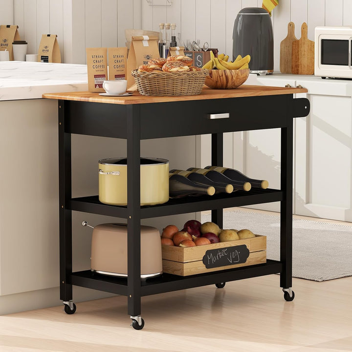 COSTWAY Küchenwagen, Mobile Kücheninsel mit Arbeitsplatte, 3-stöckiger Küchenrollwagen mit 2 offenen