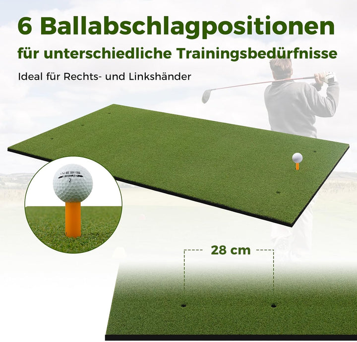 COSTWAY Golf Abschlagmatte, Golf Übungsmatte inkl. 2 Gummi-Tees und 2 Ausrichtungsstäbe, Golfmatte m