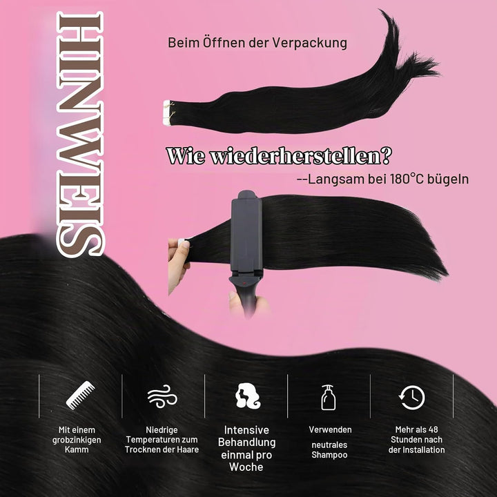 Moresoo Tape Extensions Echthaar Schwarzes Haar Extensions Tape Nahtlose Unsichtbar Remy Tape in Haa