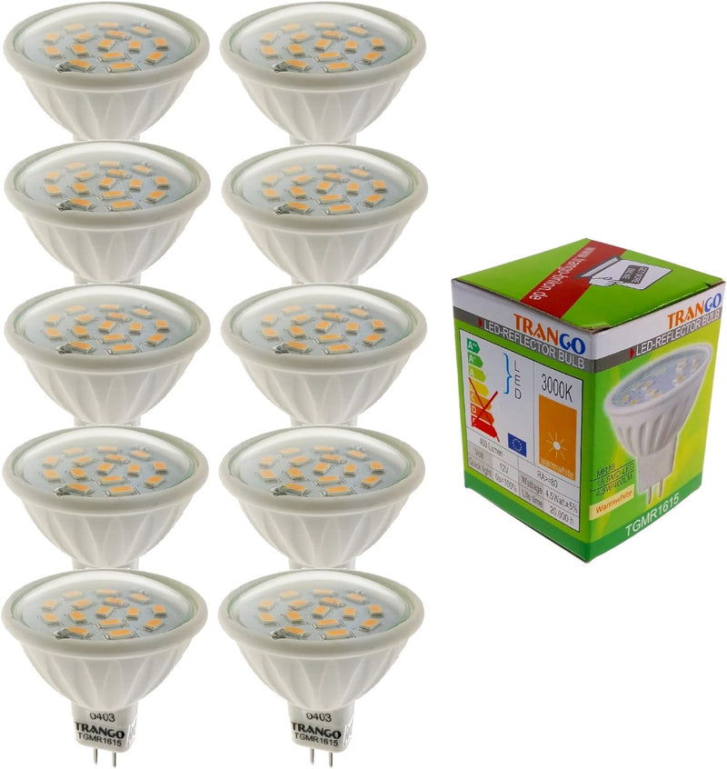 Trango 10er Set 6 Watt LED Leuchtmittel MR1615*10 mit MR16 Fassung zum Austausch Halogen Leuchtmitte