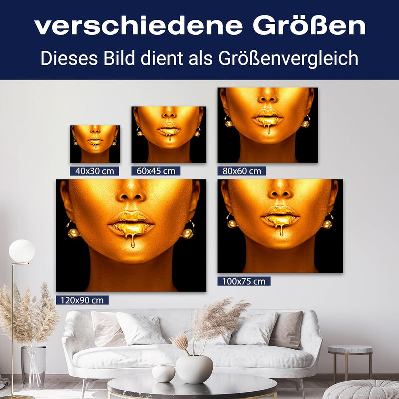 wandmotiv24 Leinwand-Bild Gold Collection, Grösse 60x45cm, Querformat, Frau in Gold, tropfende Farbe