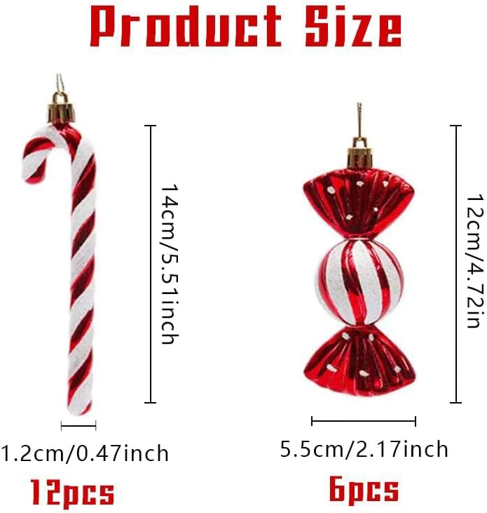 18 Stück Zuckerstangen Weihnachten Deko Weihnachtsbaum Anhänger Zuckerstangen Deko Glitzer Christbau