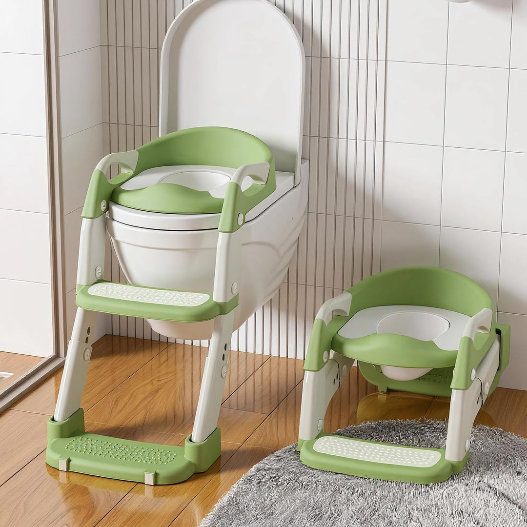 3 IN 1 Toilettensitz Kinder, Toilettenleiter für Kinder mit Verstellbar Treppe, Spritz und Rutschfes