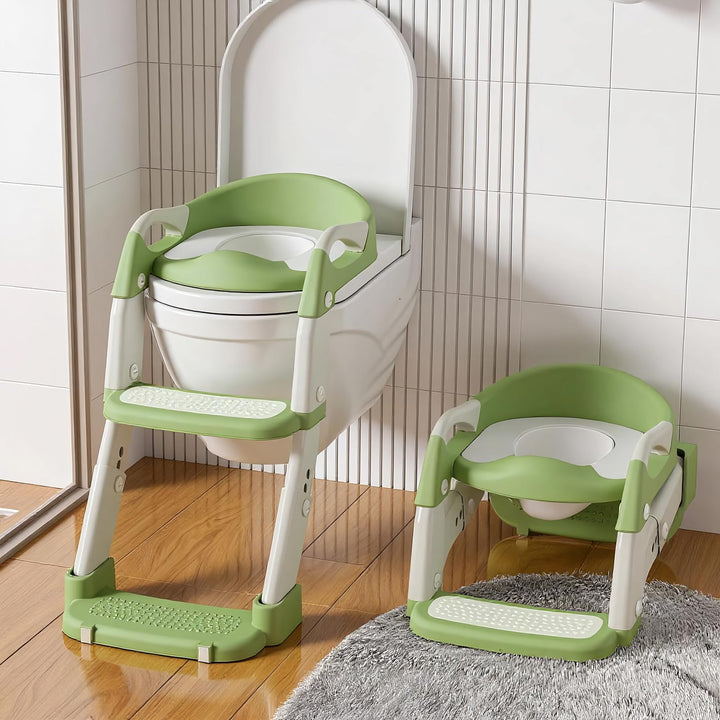 3 IN 1 Toilettensitz Kinder, Toilettenleiter für Kinder mit Verstellbar Treppe, Spritz und Rutschfes