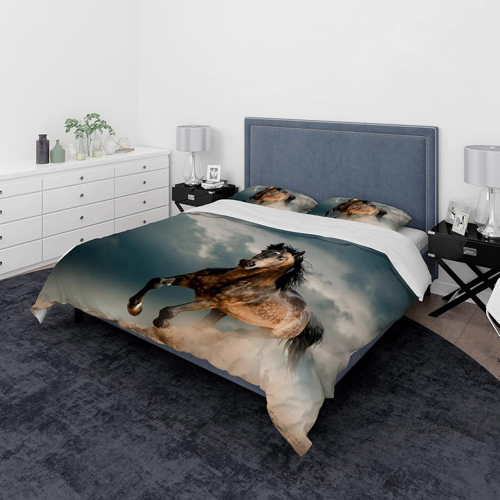 Bettwäsche-Set für Pferde 3D-Druck,Kinder Bettwäsche Set Tier Pferde Motiv Mikrofaser Bettbezug Set