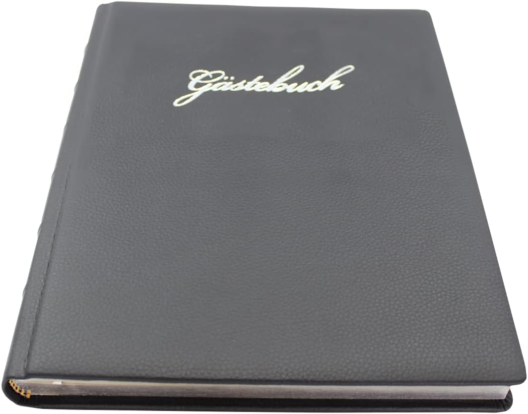 Gästebuch Leder schwarz mit Silberschnittblock und Prägung"Gästebuch"