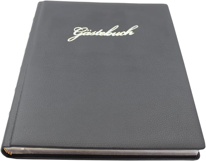 Gästebuch Leder schwarz mit Silberschnittblock und Prägung"Gästebuch"