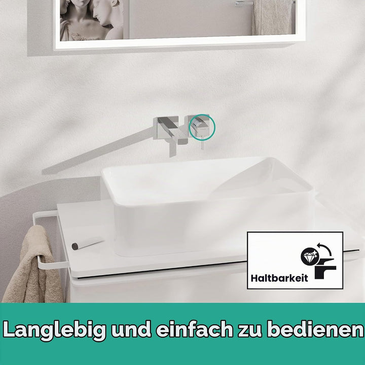 hansgrohe Tecturis E - Waschtischarmatur Unterputz für Wandmontage mit Ablauf, Wasserhahn Bad mit Au