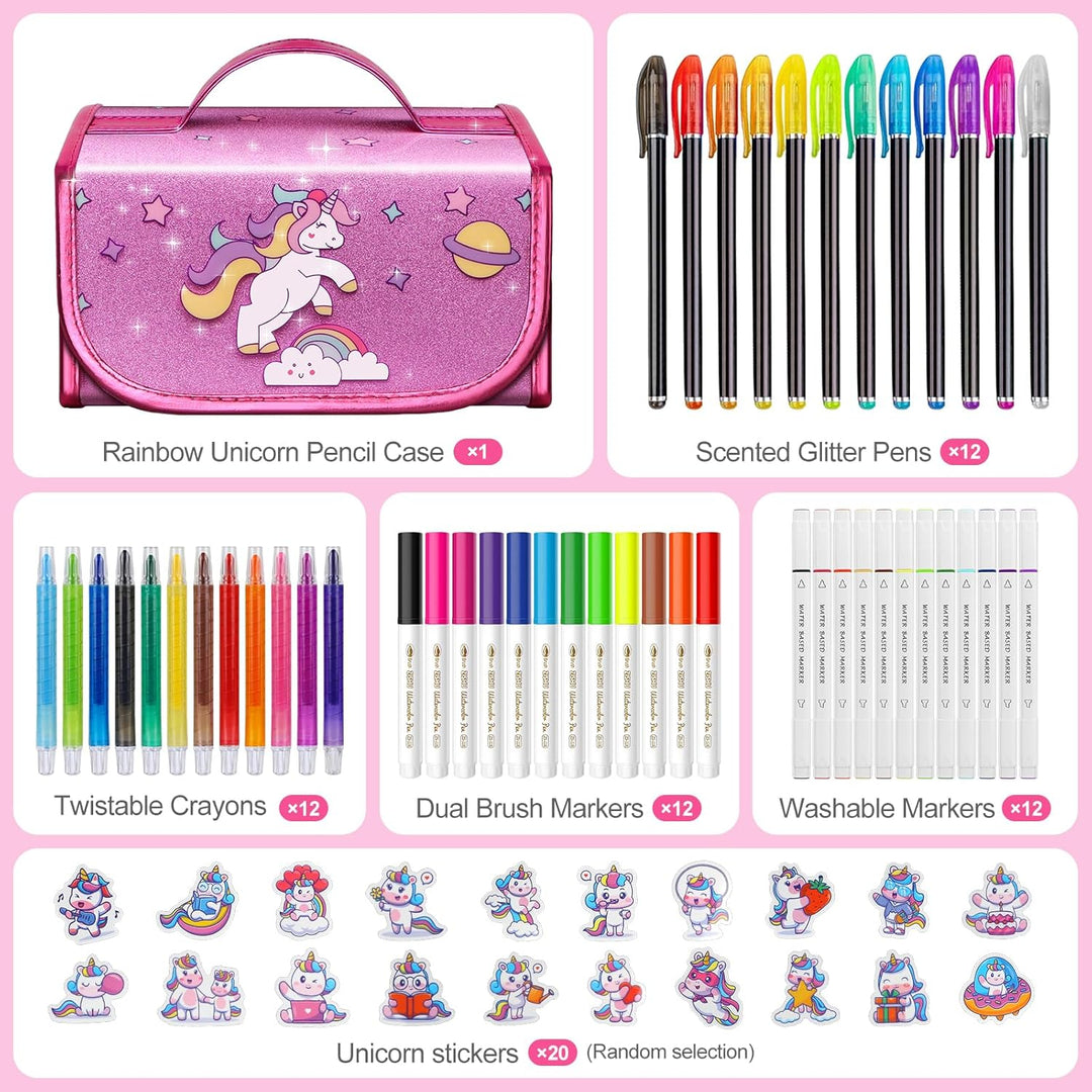 Hot Bee Einhorn Federmäppchen, Einhorn Geschenke für Mädchen 3-7 Jahre, Filzstifte Glitzerstifte, Ba
