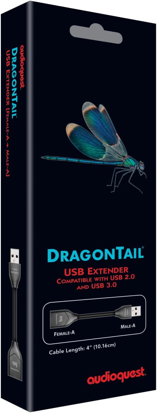 Audioquest DragonTail USB-Kabel (0,112 m, USB A/USB A, USB 2.0, Stecker/Buchse) Schwarz