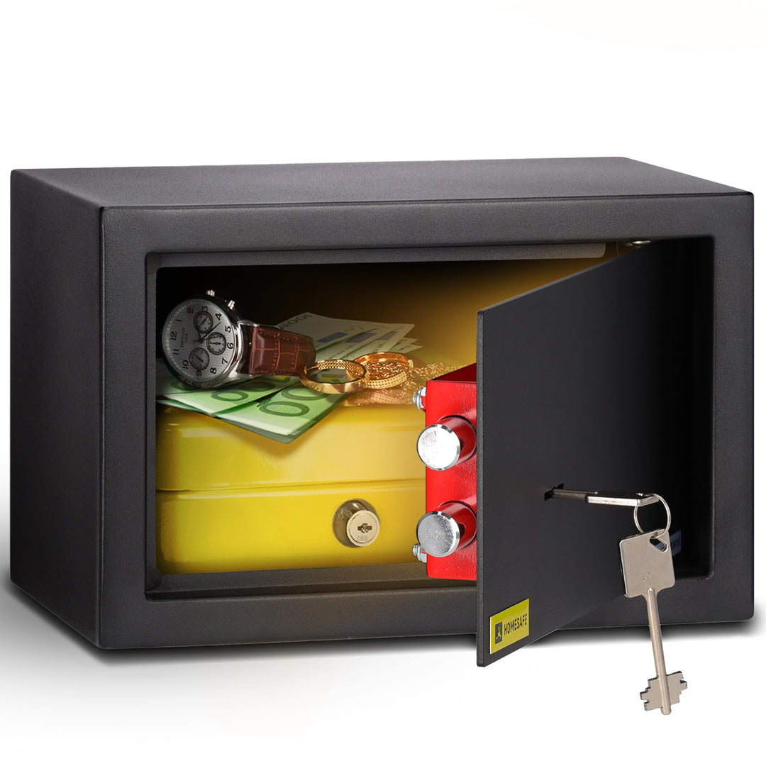 Homesafe HV20K Tresor Safe mit Schlüssel-Schloss, 20x31x20cm (HxWxD), Carbon Satin Schwarz, 20x31x20