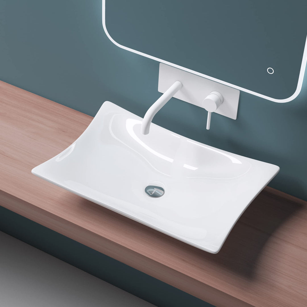 Mai & Mai: Aufsatzwaschbecken Brüssel910 aus Keramik, eckig, mit Nano-Beschichtung Weiss | Modell Br