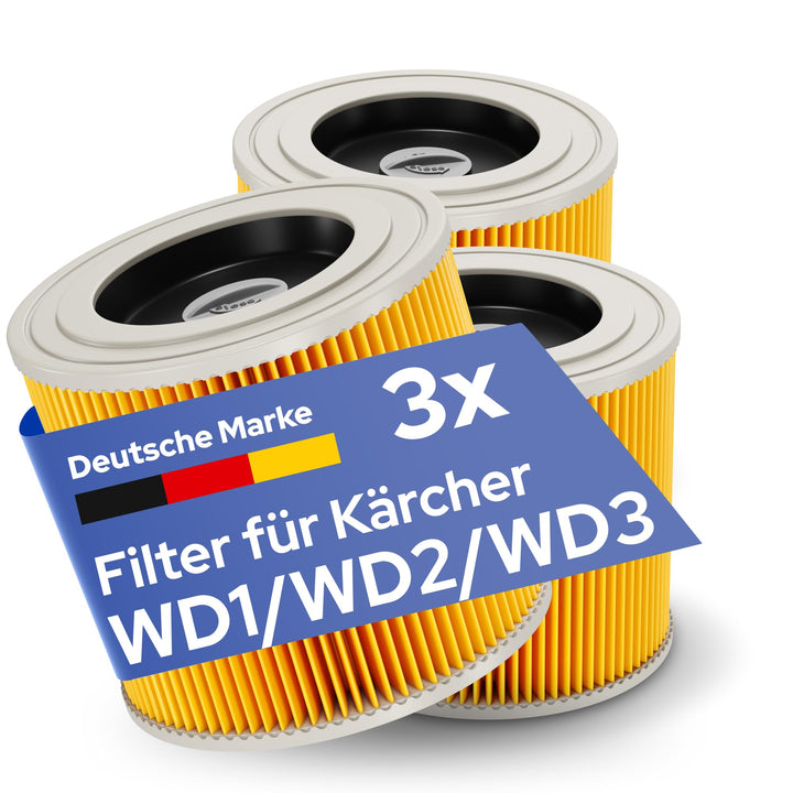 3x Filter für Kärcher Staubsauger [WD3, WD2, WD1, MV3, MV2, A, K, KNT, NT, SE, VC] – 3 Rundfilter +