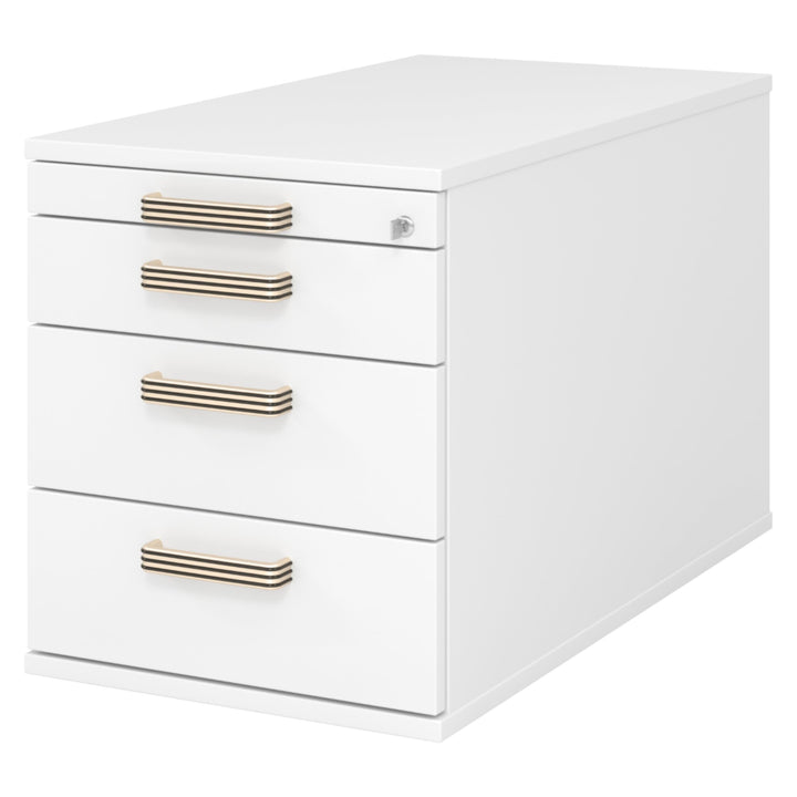 bümö Rollcontainer mit Schubladen, Container abschliessbar aus Holz in weiss - Rollwagen für's Büro