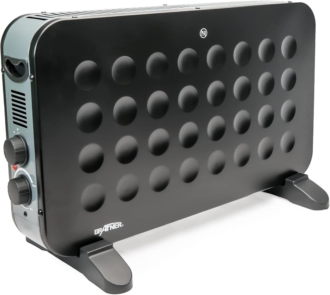 Grafner Konvektor Heizgerät 2000 Watt, matt schwarz, 3 Heizstufen, stufenlos regulierbares Thermosta