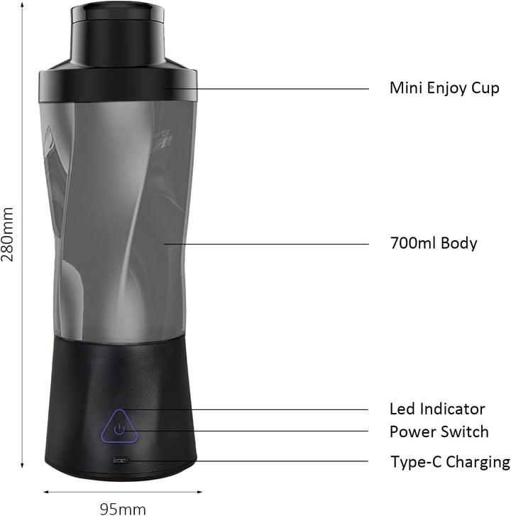 Smoothie Maker to Go, 700ml Tragbarer Mixer, Portable Blender mit 6-Klingen Edelstahl, Mini Mixer fü