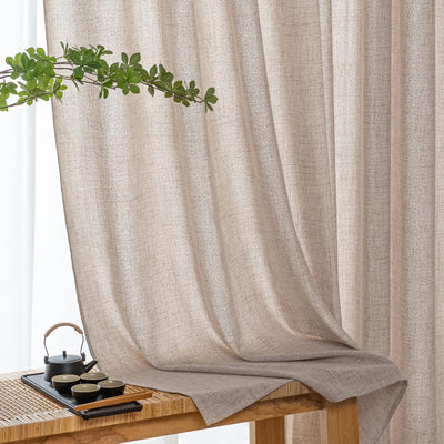 MIULEE Leinen Vorhänge mit Leinen Ringe Effekt Wohnzimmer Modern Semi-transparent Voile Vorhang Natu