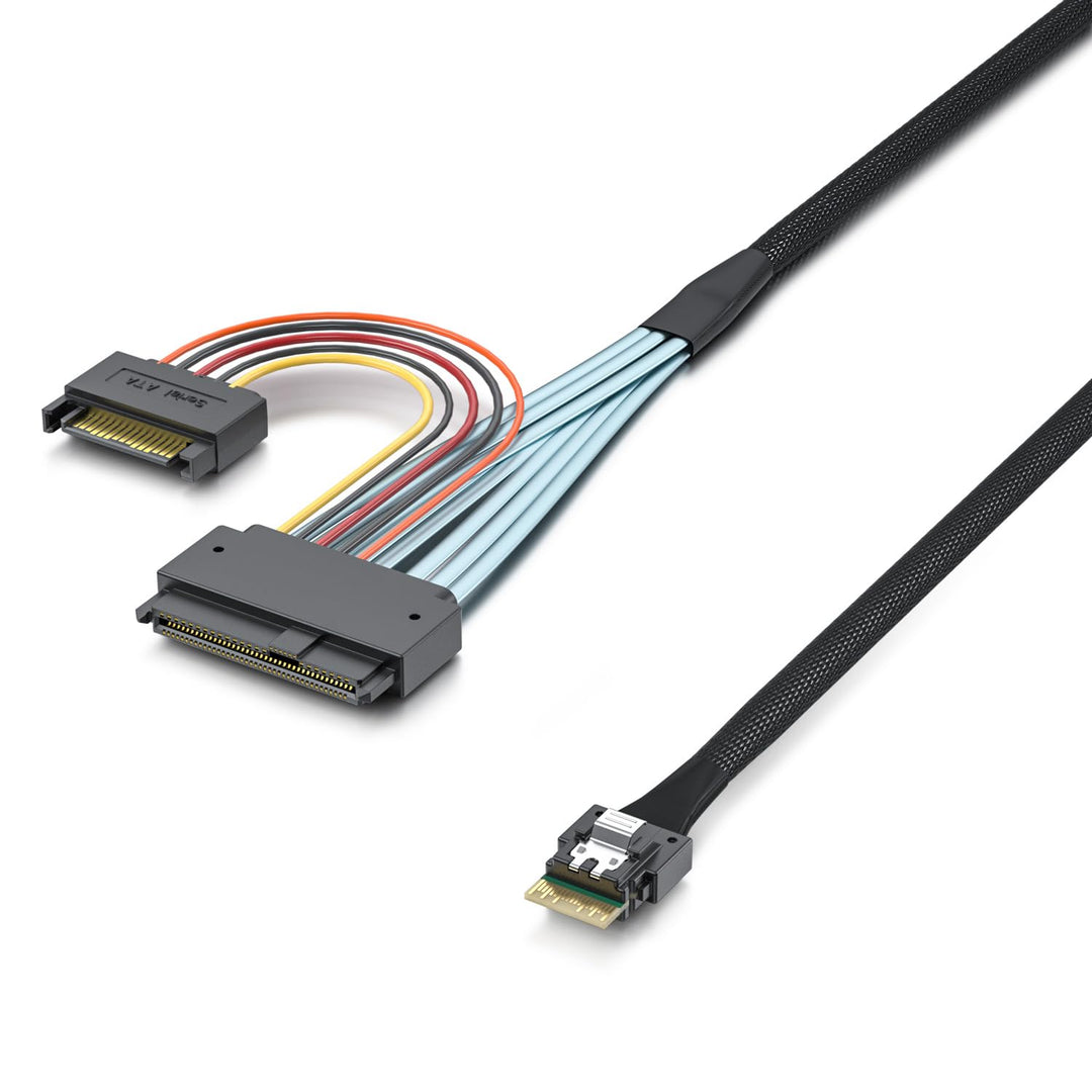 SFF-8654 4i SlimSAS to U.2 SFF-8639 with 15pin SATA power cable, 0.75m(2.46ft)