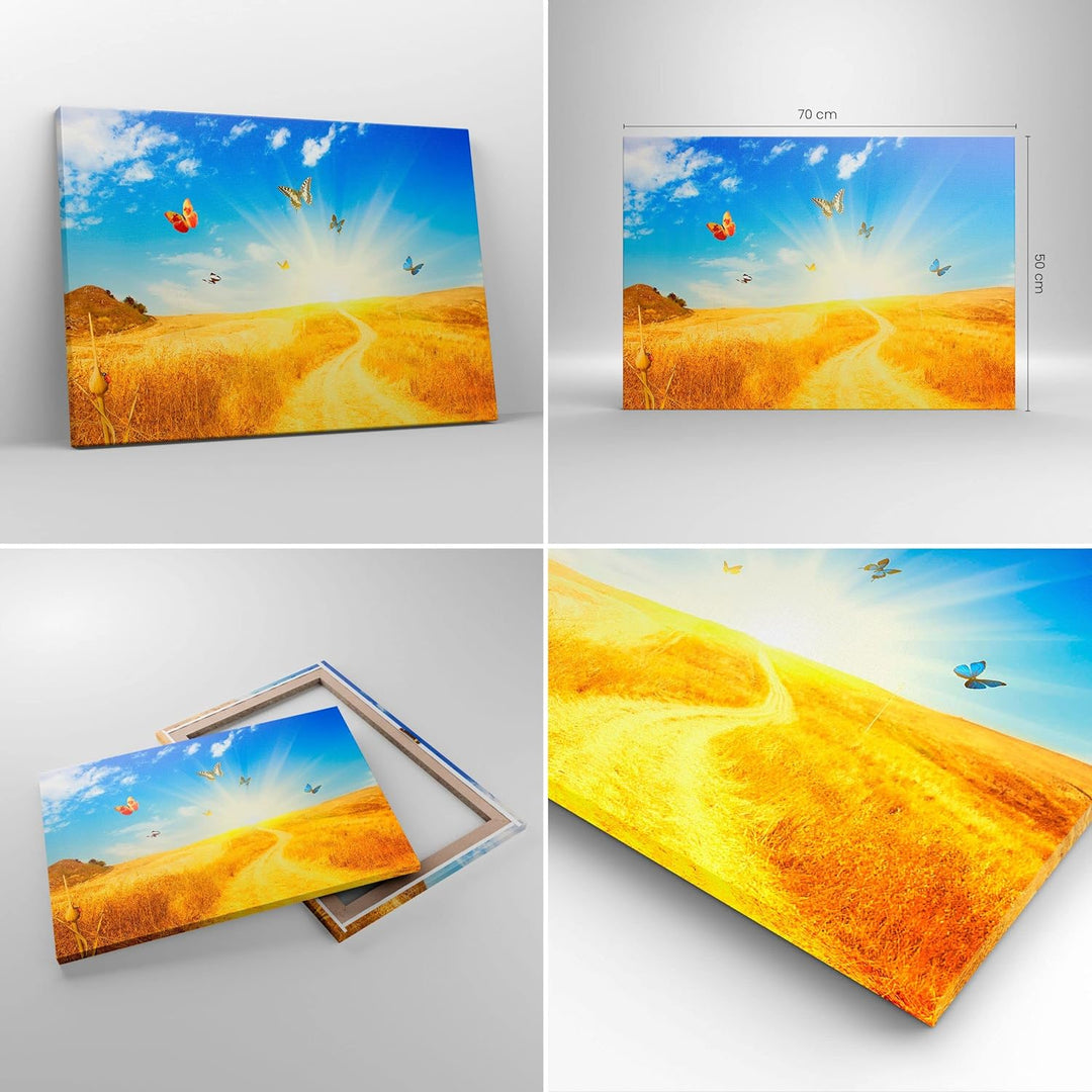 Bilder auf Leinwand Schmetterlinge Wiese Gras Leinwandbild 70x50cm Wandbilder Dekoration Wohnzimmer