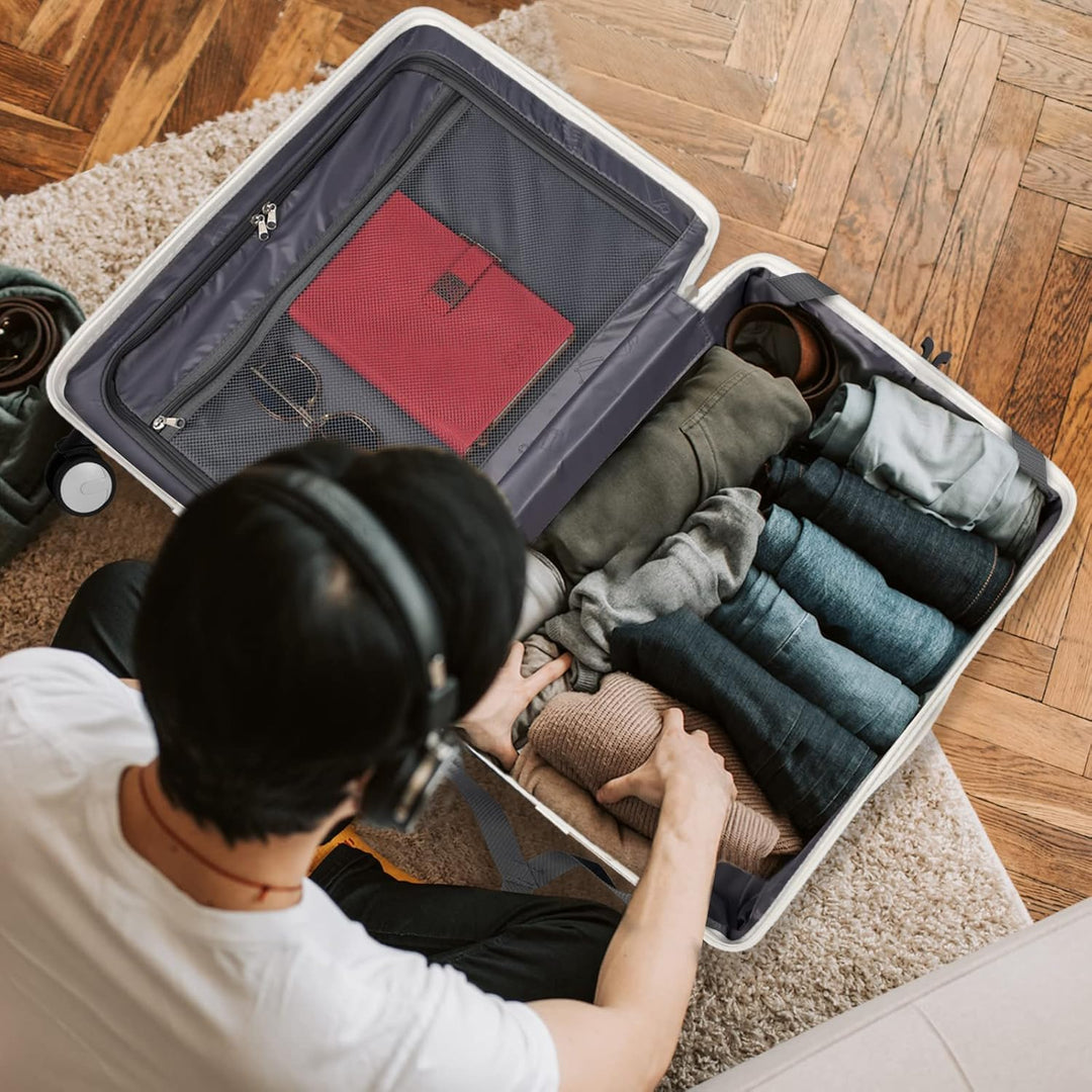 MGOB Koffer Mittelgross Hartschalen Erweiterbar in Polycarbonat Reisekoffer mit 4 Rollen und Haken |