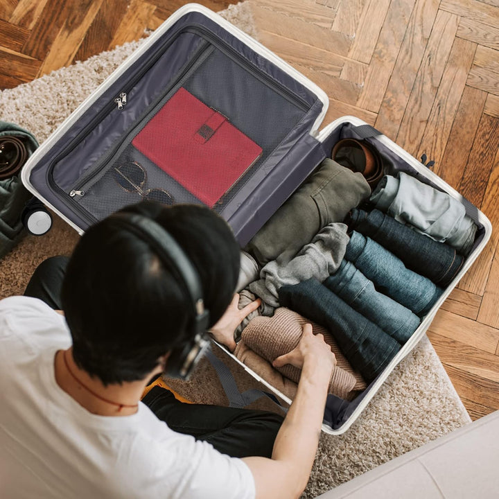 MGOB Koffer Mittelgross Hartschalen Erweiterbar in Polycarbonat Reisekoffer mit 4 Rollen und Haken |