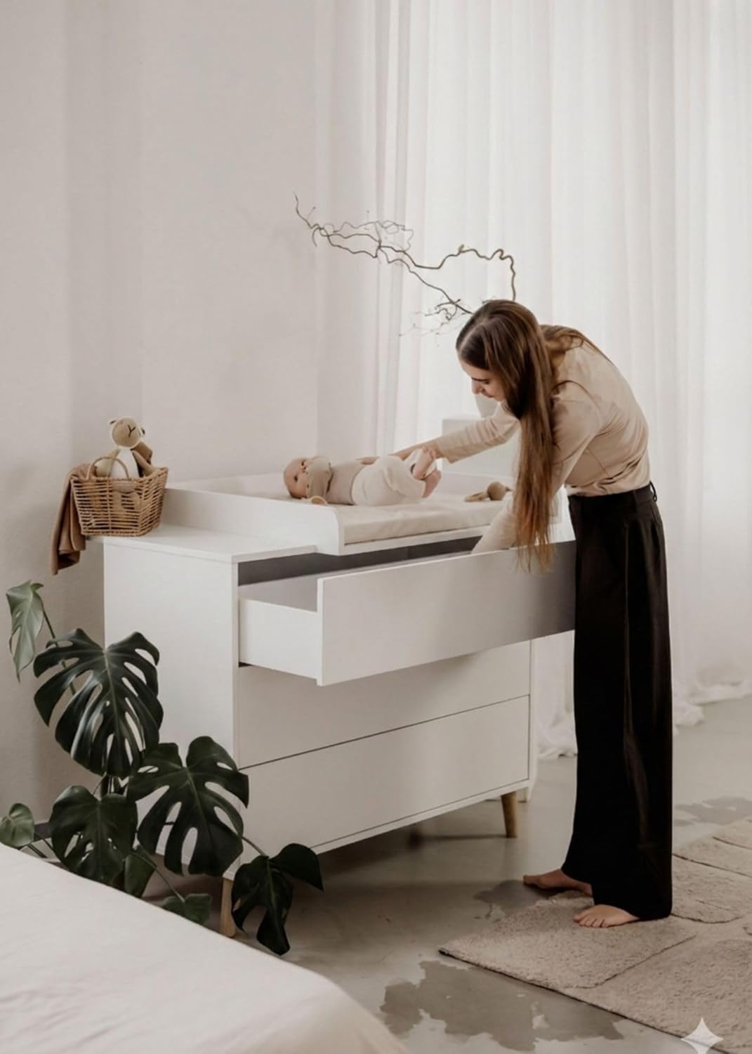 Sämann Wickelkommode EDEN – Push-to-Open, Touch-Close, abnehmbarer Wickelaufsatz & Schubladen mit Fä