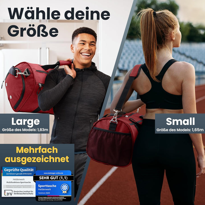 Heldenwerk® Sporttasche & Reisetasche für Damen und Herren klein I Trainingstasche mit Schuhfach und